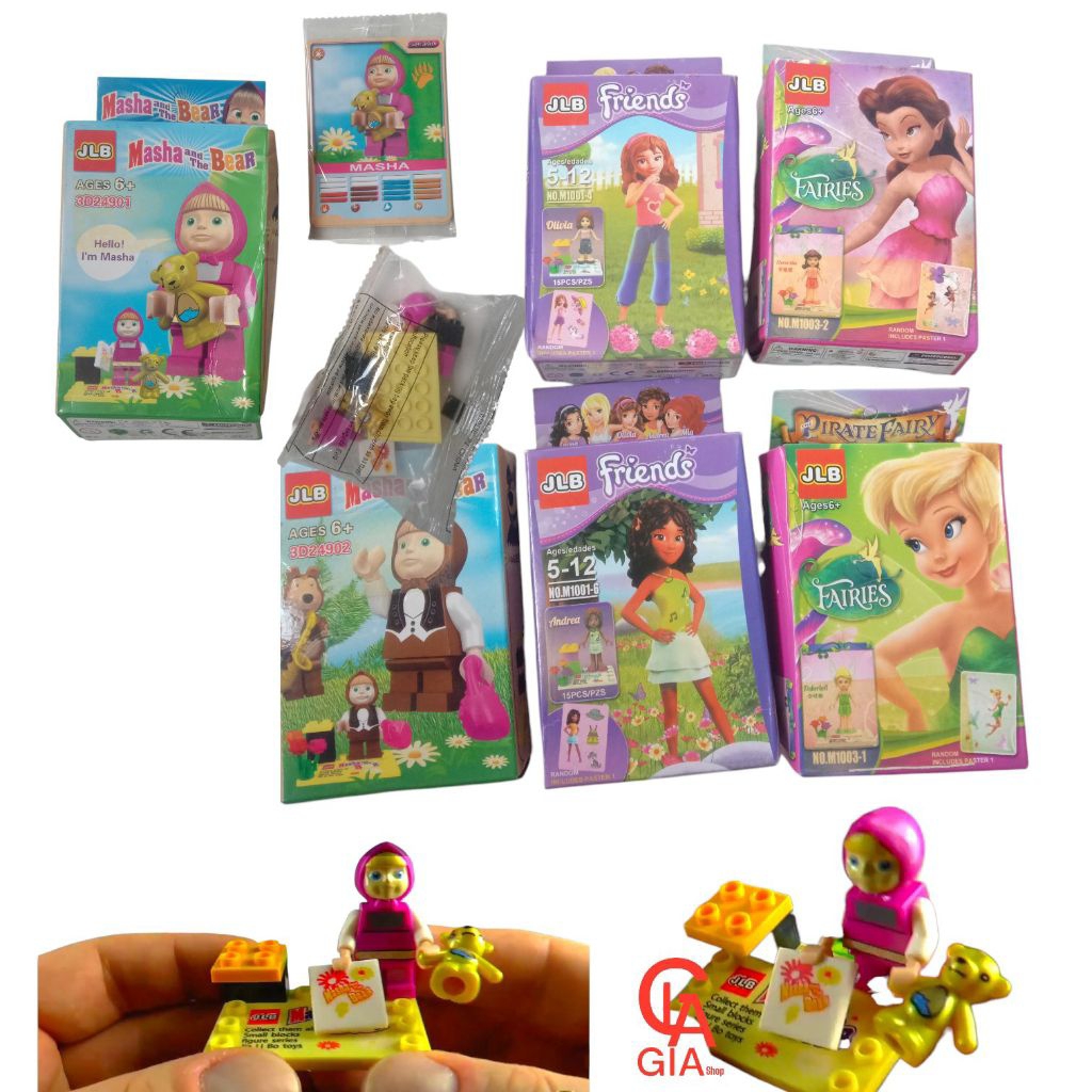 Mainan Anak Brick Masha and the bear Boneka Frinds tingkerbell Peri Bongkar Pasang karakter Perempua