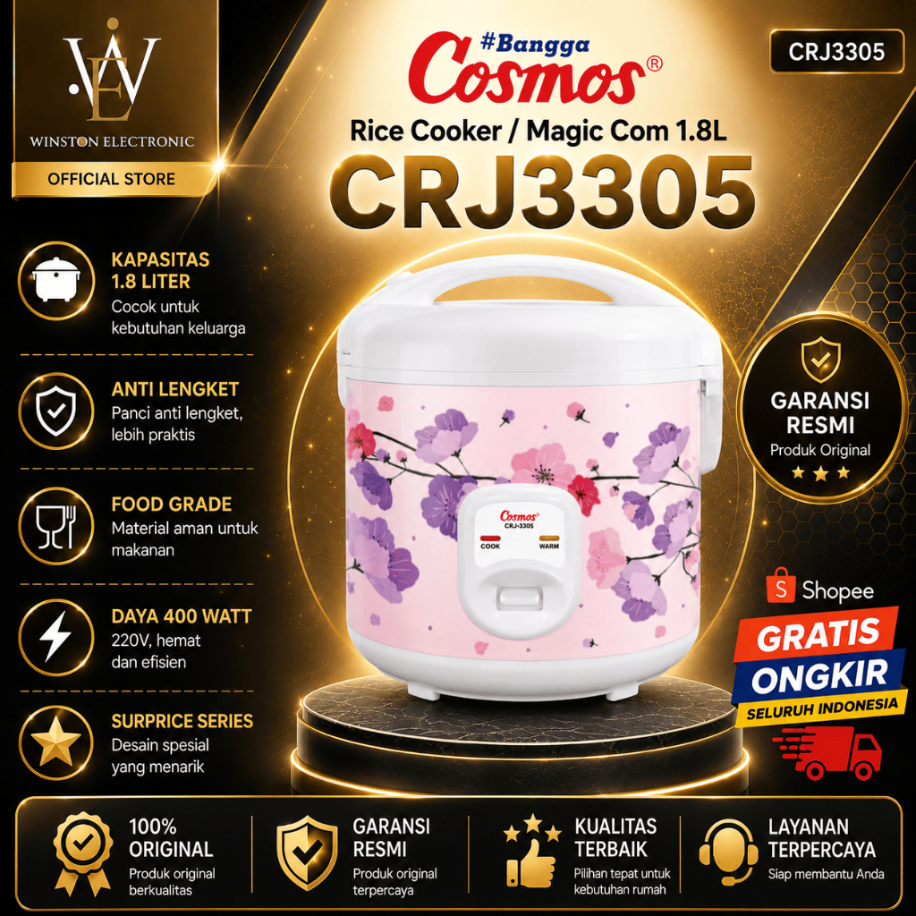 Rice Cooker Cosmos  1.8L CRJ 3305 Anti Lengket//CRJ-3305/CRJ3305/CRJ 3305/RICE COOKER 1.8L BERGRANSI