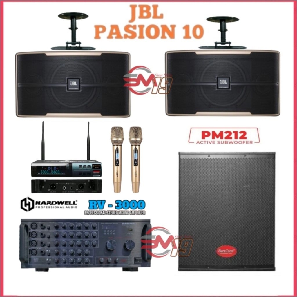 Paket Sound System Karaoke JBL Pasion 10 Subwoofer Aktif BareTone PM212 Amplifier Hardwell RV 3000 M