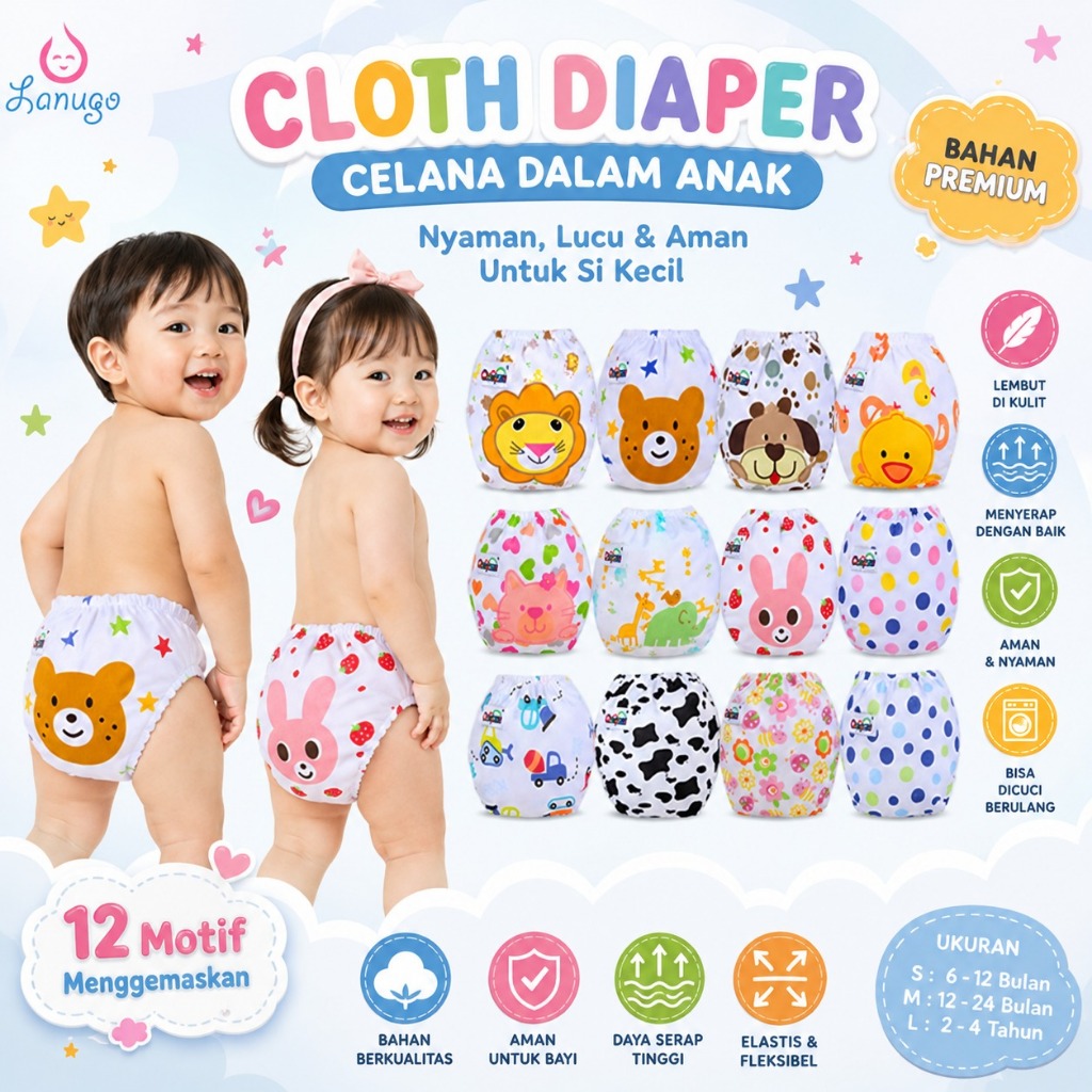 Cloth Diaper / Celana Dalam Anak / Insert Clodi / Popok Cuci Ulang / Popok Kain / Celana Popok / Pop
