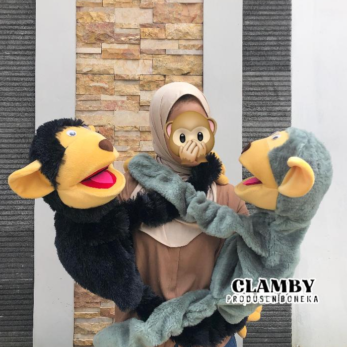 Boneka Dongeng Mulut Gerak Muppet Monyet Jumbo Ukuran 1 Meter Hand Puppet Ventriloquist