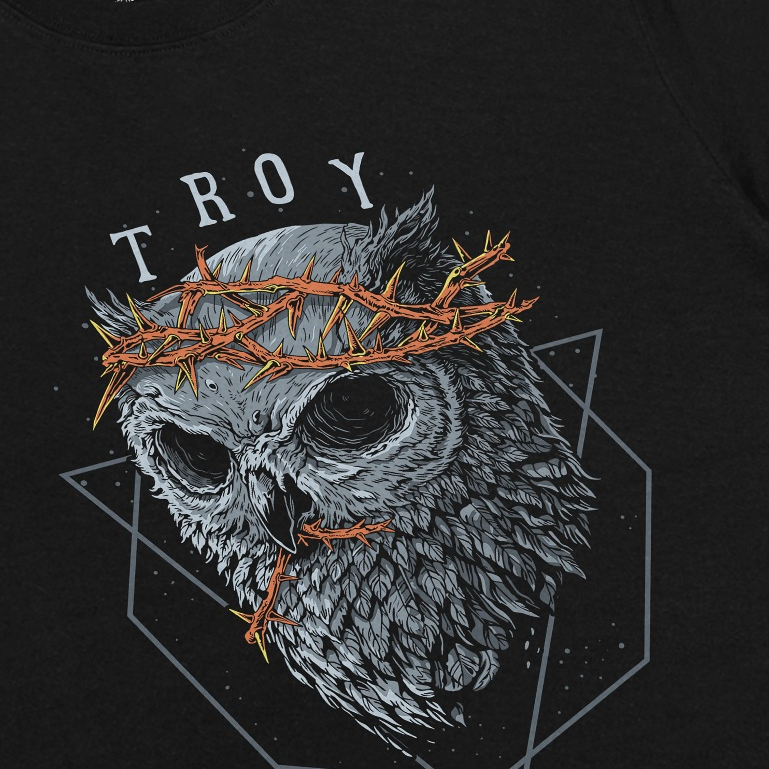 Troy Company Tshirt Black Crowned Owl - Kaos Pria Lengan Pendek Hitam MTD 3646