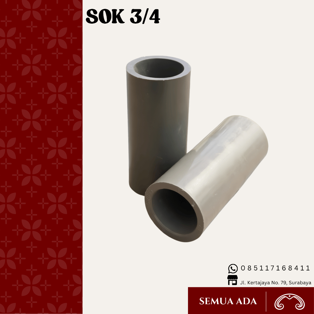 Sok Pipa PVC 3/4 Inch Abu Abu - Fitting Sambungan Lurus Polos Paralon