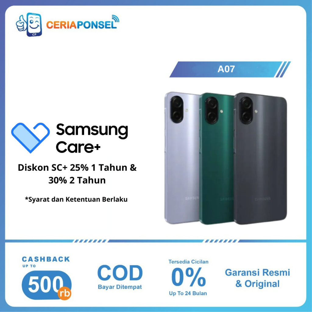 Samsung Galaxy A07 4G 4/64GB, 4/128GB  Helio G99 50MP 5000mAh | Garansi Resmi SEIN 1 Tahun