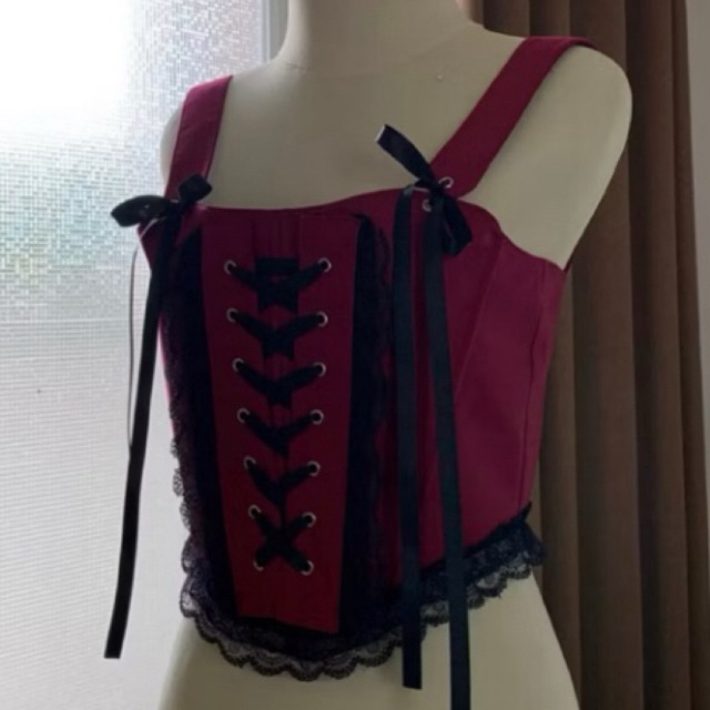 PRELOVED CORSET MAROON BLACK GOTHIC