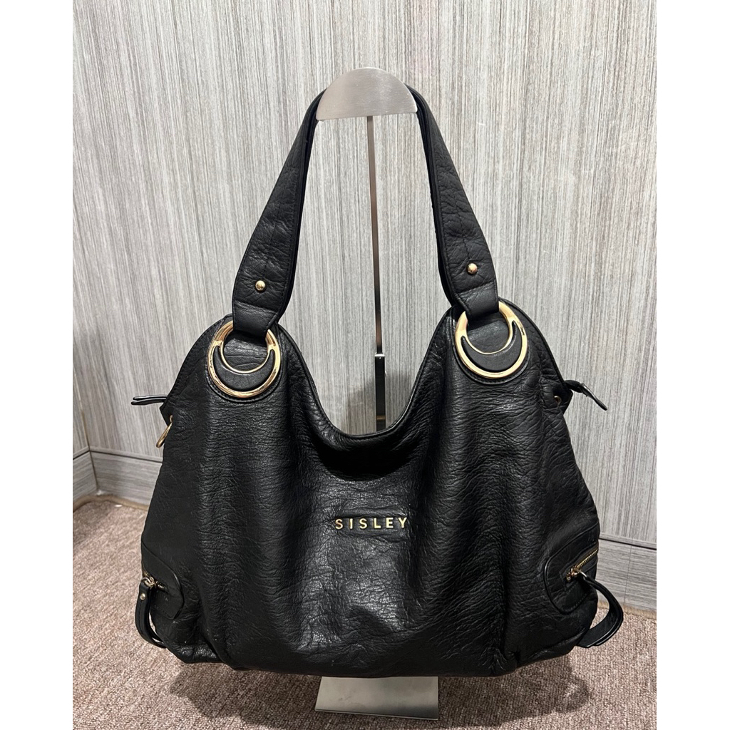 Sisley Hobo Shoulder Bag Black / Tas kulit asli