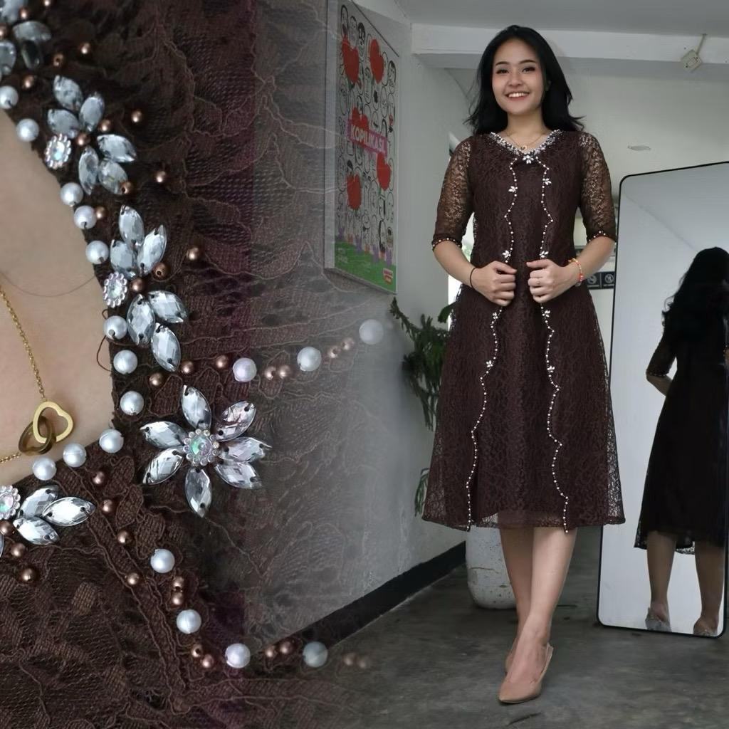 GISELLA-Dress gabriella mix payet model terbaru dress natalan gereja dan kondangan mewah