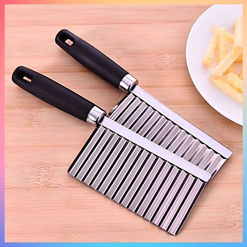 Pisau Ulir Gelombang Stainless Steel Crinkle Cutter Pemotong Kentang Timun Buah Sayur Anti Karat Pis