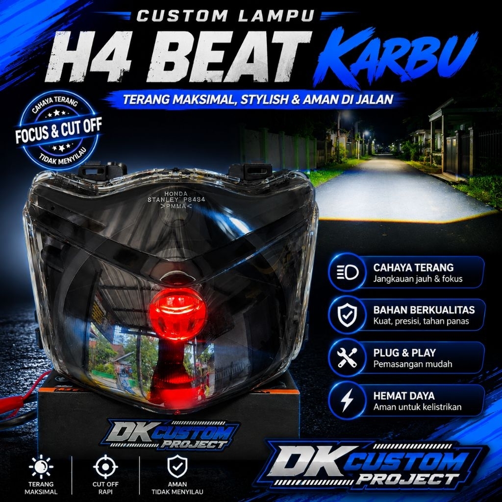 REFLEKTOR BEAT KARBU CUSTOM LAMPU H4 PNP