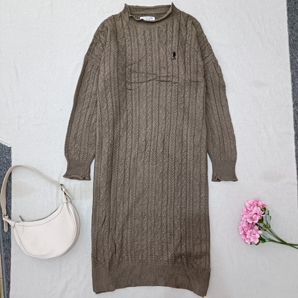 Sweater Rajut Tunik Panjang Cable Knit Oversize Wanita