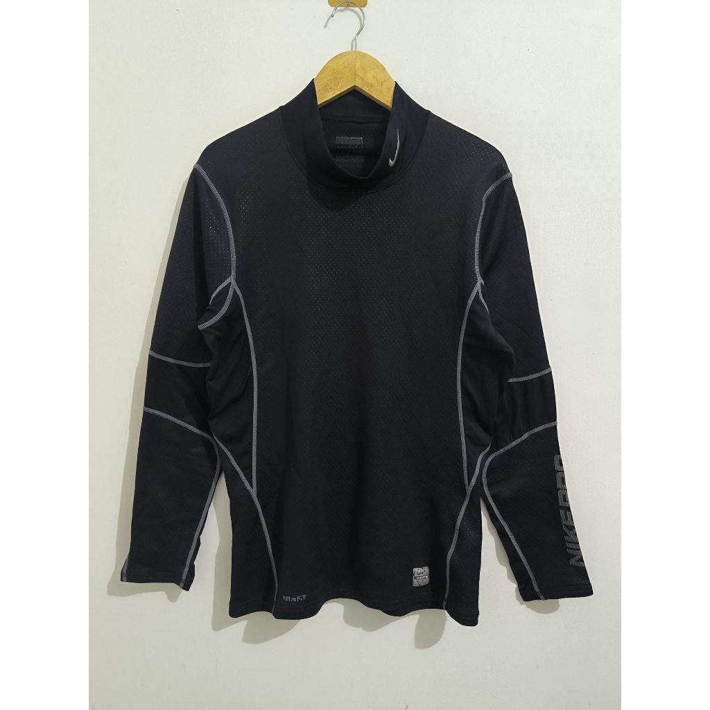 Kaos Jersey Nike Pro Compression Shirt Long Sleeve Turtleneck Black L-XL