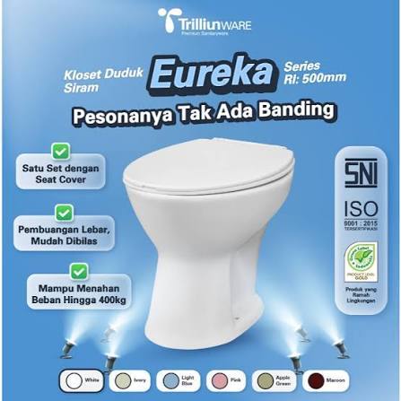 Closet Duduk Siram Trilliun Eureka Putih - Closet Duduk Siram Manual Tanpa Tangki