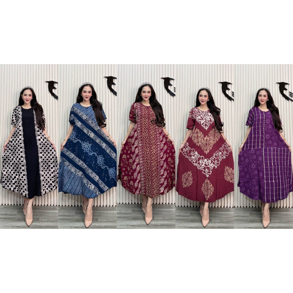 Home Dress Rayon Twill Ori Pekalongan Daster Wanita Panjang Lengan Pendek Keninian Motif Terbaru