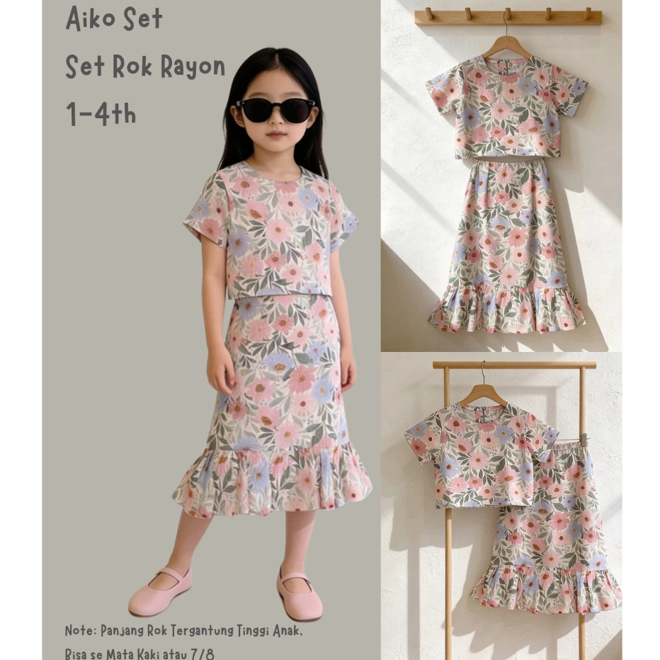 Borongbajuku-Aiko Set,Set Rok Anak Perempuan,Set Rok Rayon Anak Perempuan,Set Rok Rayon Anak, Setela