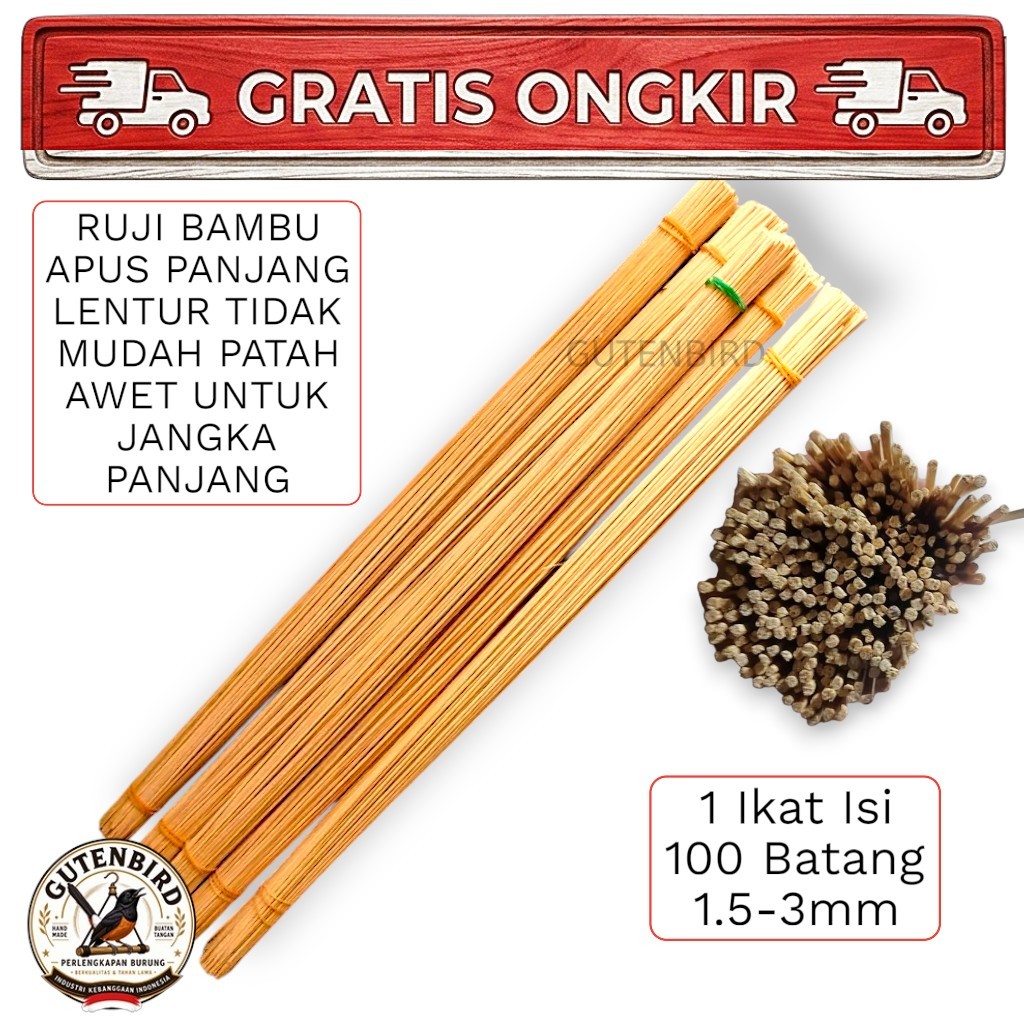 GUTENBIRD / Ruji Jeruji Sangkar Kotak Bulat Warna Putih Lidi Bambu Silinder 1 Ikat Isi 100 Batang 1.