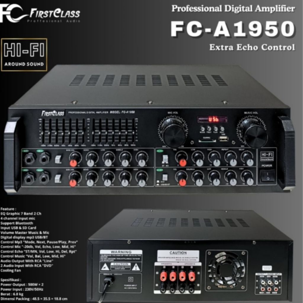 AMPLIFIER POWER MIXER KARAOKE FIRSTCLASS FC-A1950/FCA1950 USB BLUETOOTH