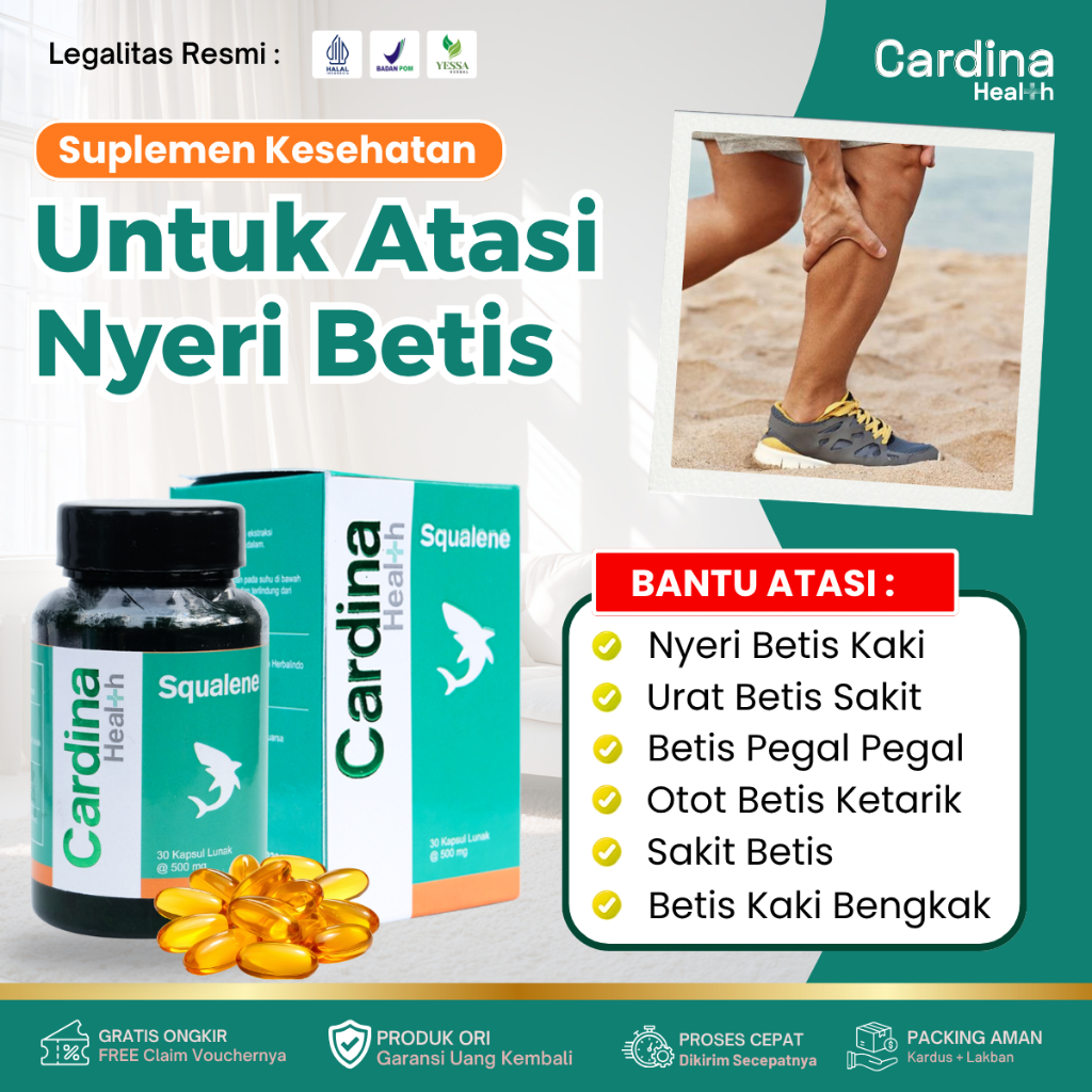 Cardina Health Squalene - Obat Nyeri Betis, Betis Pegal Pegal, Betis Sakit Bengkak, Otot Betis Ketar