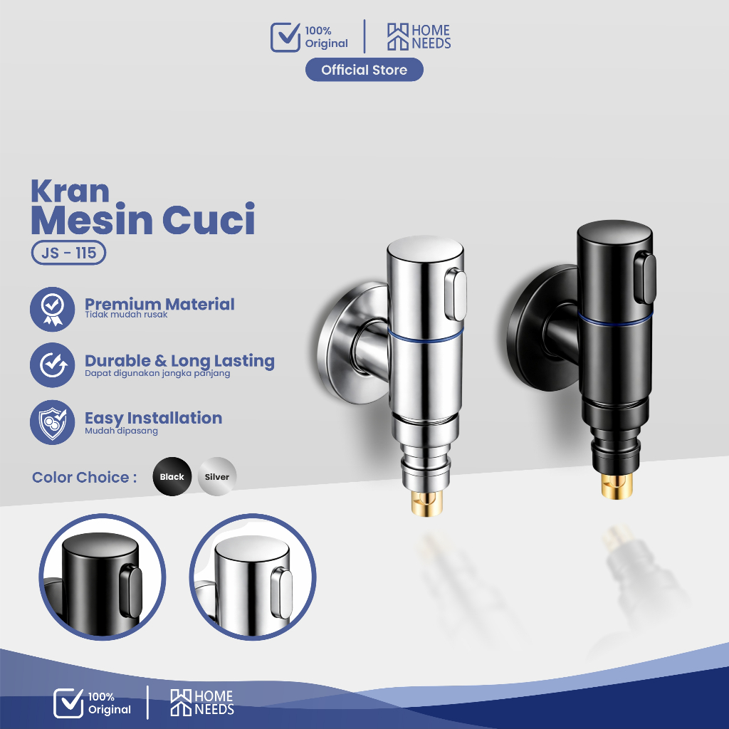 Homeneeds Kran Air mesin Cuci Otomatis Kran Tembok Otomatis 1/2 Inch Bahan Stainless JS-115