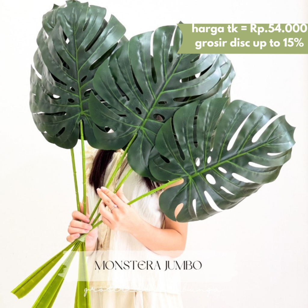 CAS 86cm & 60cm BIG MONSTERA OMBRE LATEX Artificial Daun Hias Palsu Ekor Naga Plastik Tanaman Hias D