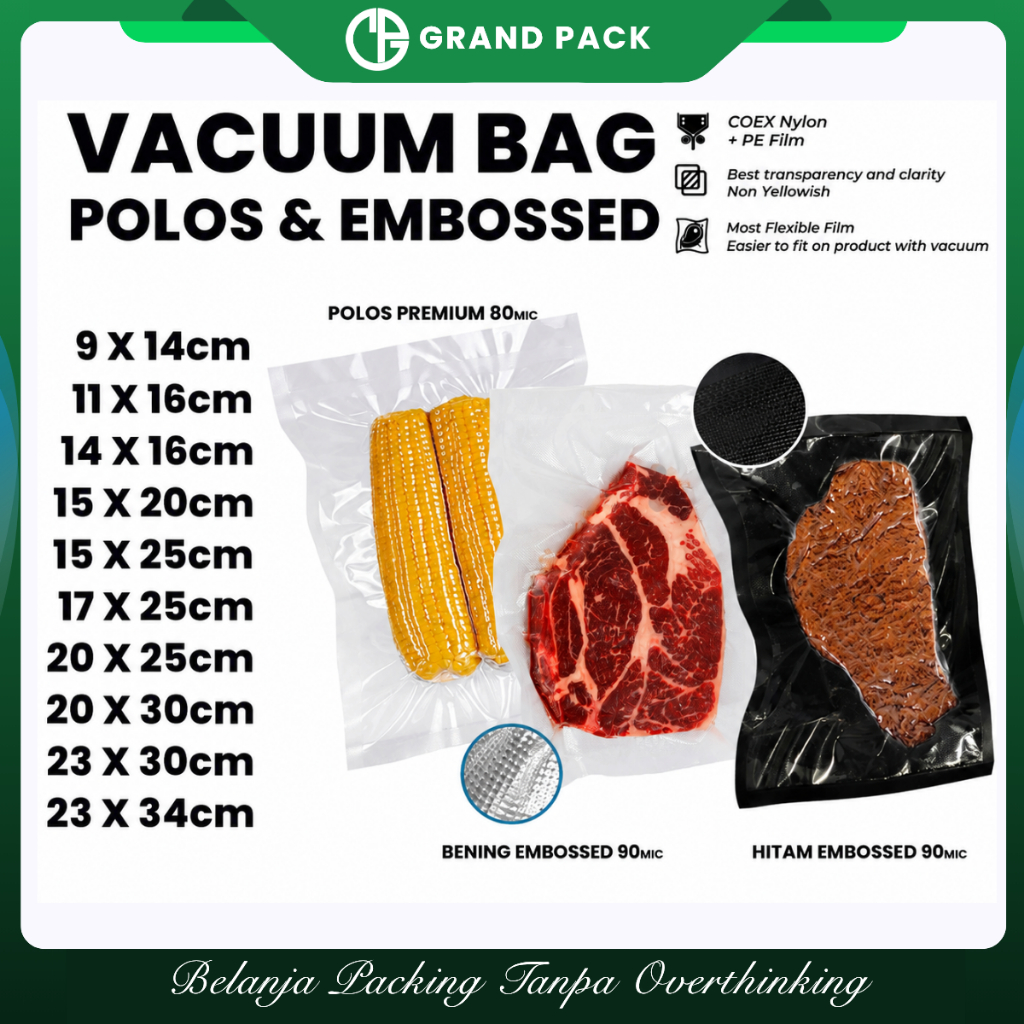 Plastik Vacuum Vacum Bag Sealer Polos Emboss Bening Hitam Medium Size - Delkochoice