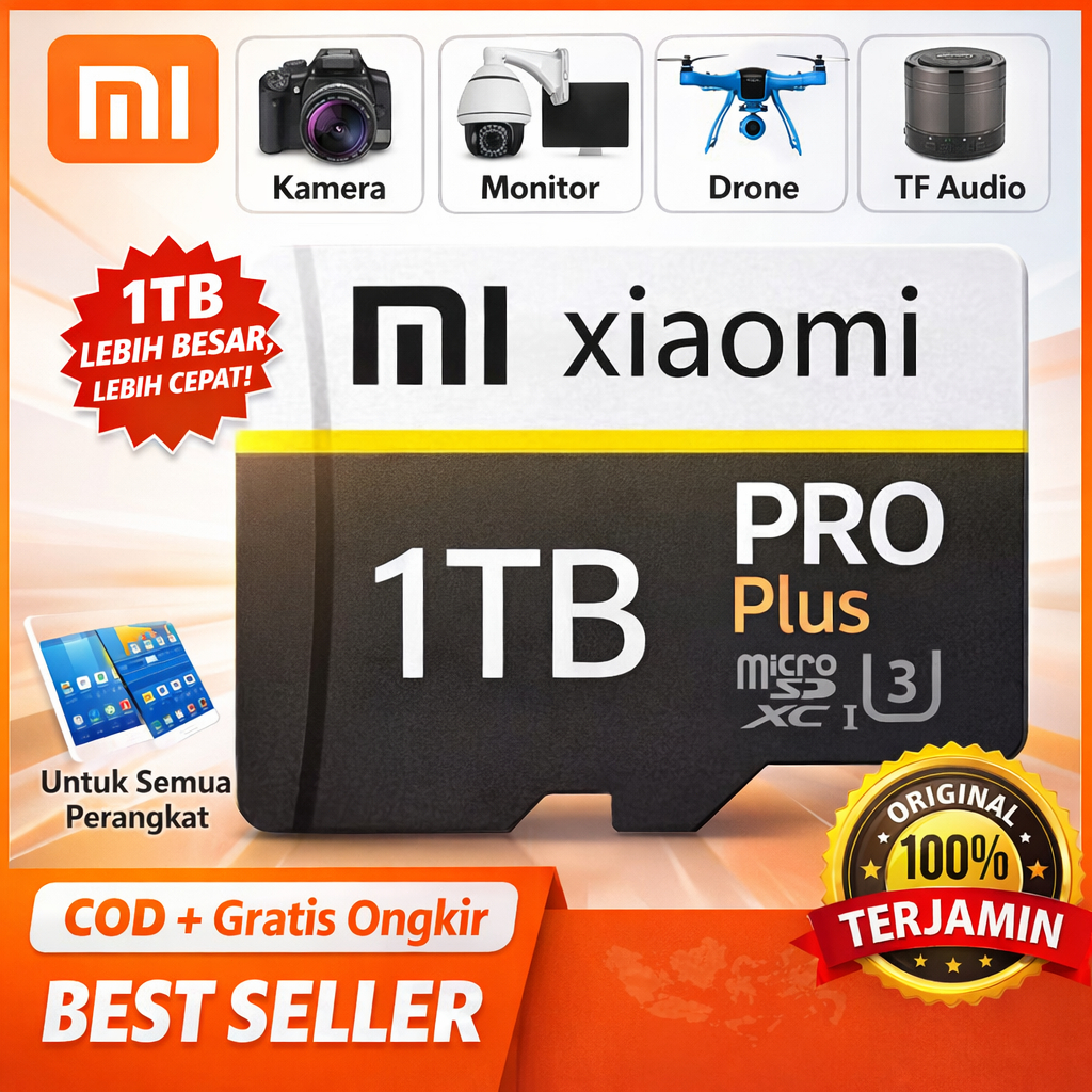 Xiaomi Micro Sd Memory Card hp 128GB/256GB/512G/1TB/2TB Class 10 Kartu Memori sd card + Free adapter