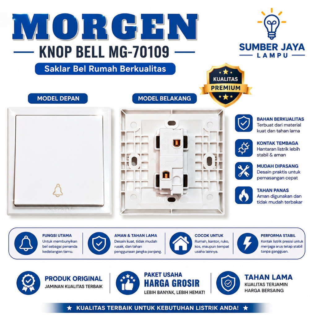 Saklar Switch Knop Bell MORGEN MG-70109 Listrik Pencetan Bell Pintu Kabel Listrik Tombol
