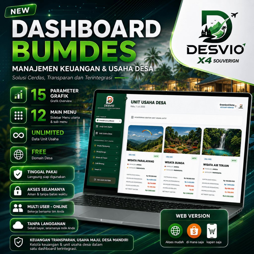 Aplikasi Web BUMDES/ Dashboard BUMDES Manajemen Keuangan & Usaha Desa / ULTRABOARD DESVIO X4 SOUVERI