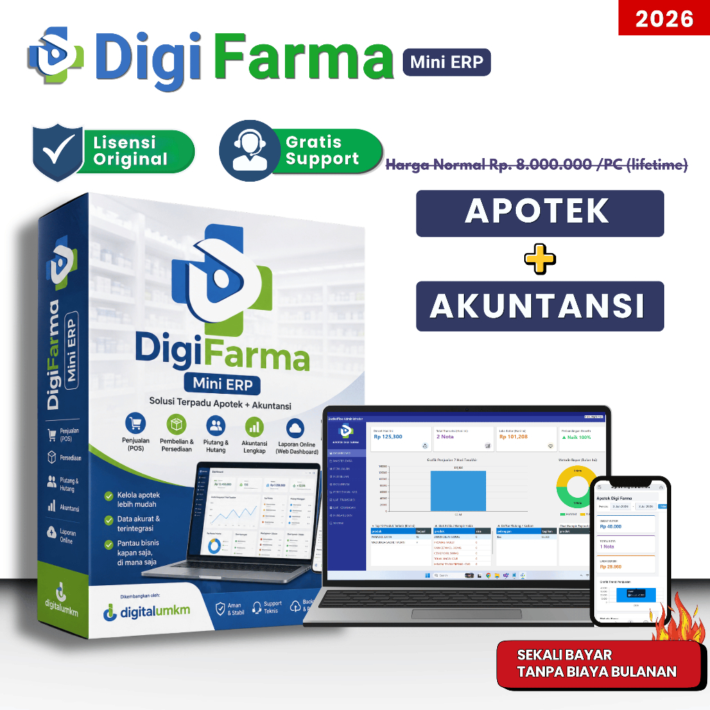 Aplikasi Apotek Akuntansi | DigiFarma mini ERP | Software Lisensi Original Terlengkap | Laporan Onli