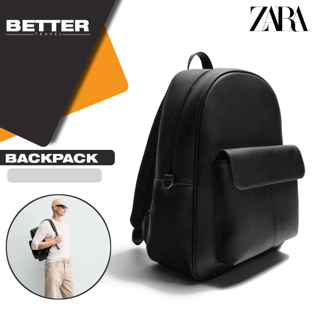 ZARA backpack kasual formal pria tas ransel kantor kuliah full hitam