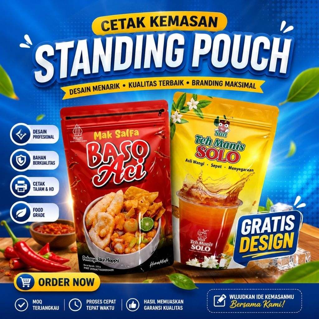 Cetak kemasan standing pouch ziplock full printing