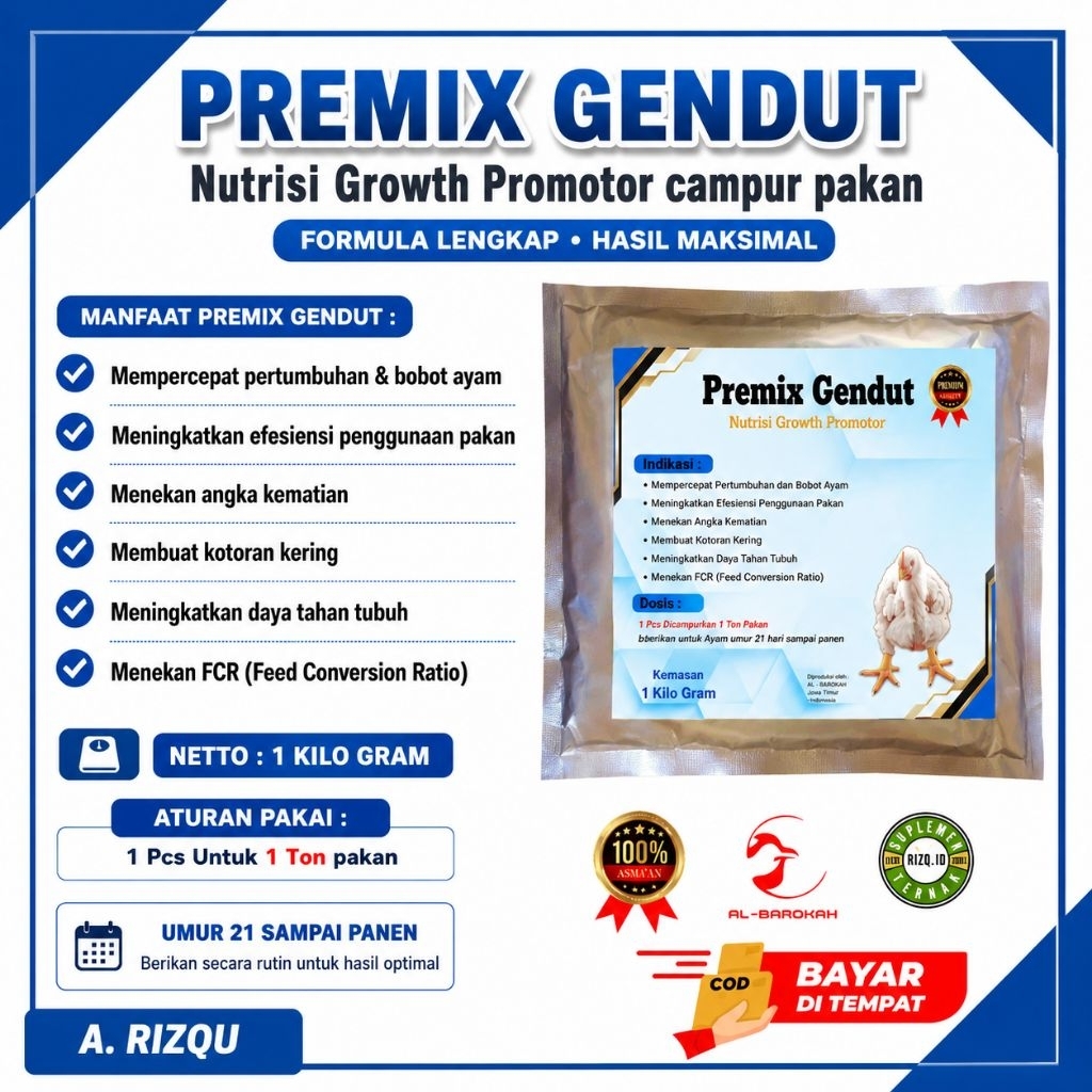 PREMIX GENDUT - Nutrisi Growth Promotor untuk Ayam  1 Kg ** Premix untuk pakan ayam broiler - suplem
