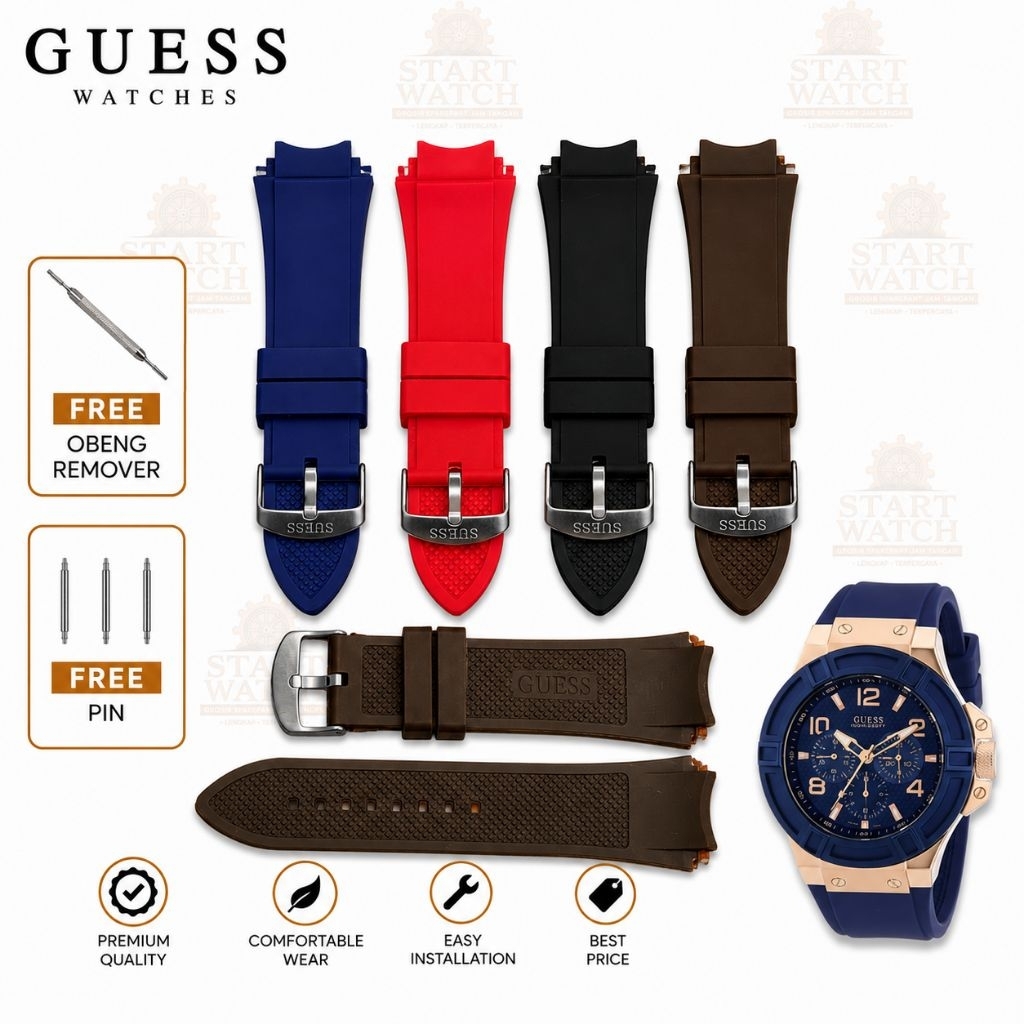 Tali Jam Karet Silikon GUESS W1049G2 W0247G3,W0040G3,G7 Strap Jam Tangan GUESS Rigor Cowo
