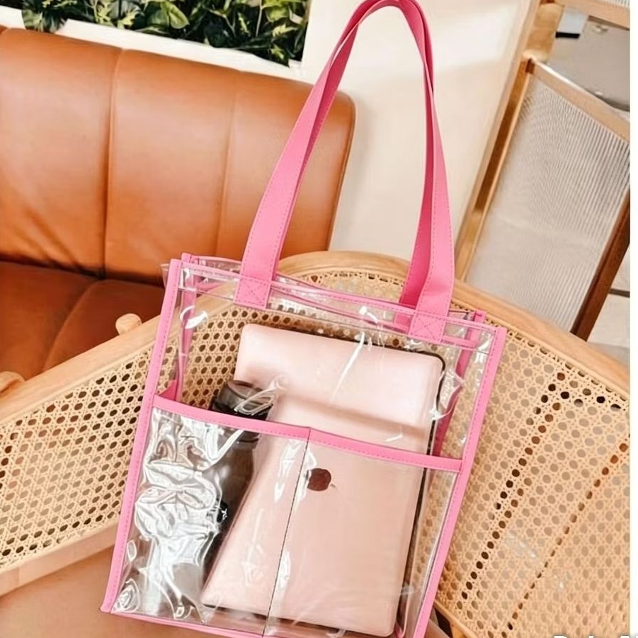 Tas wanita mika bening/Tote bag bening saku dan resleting