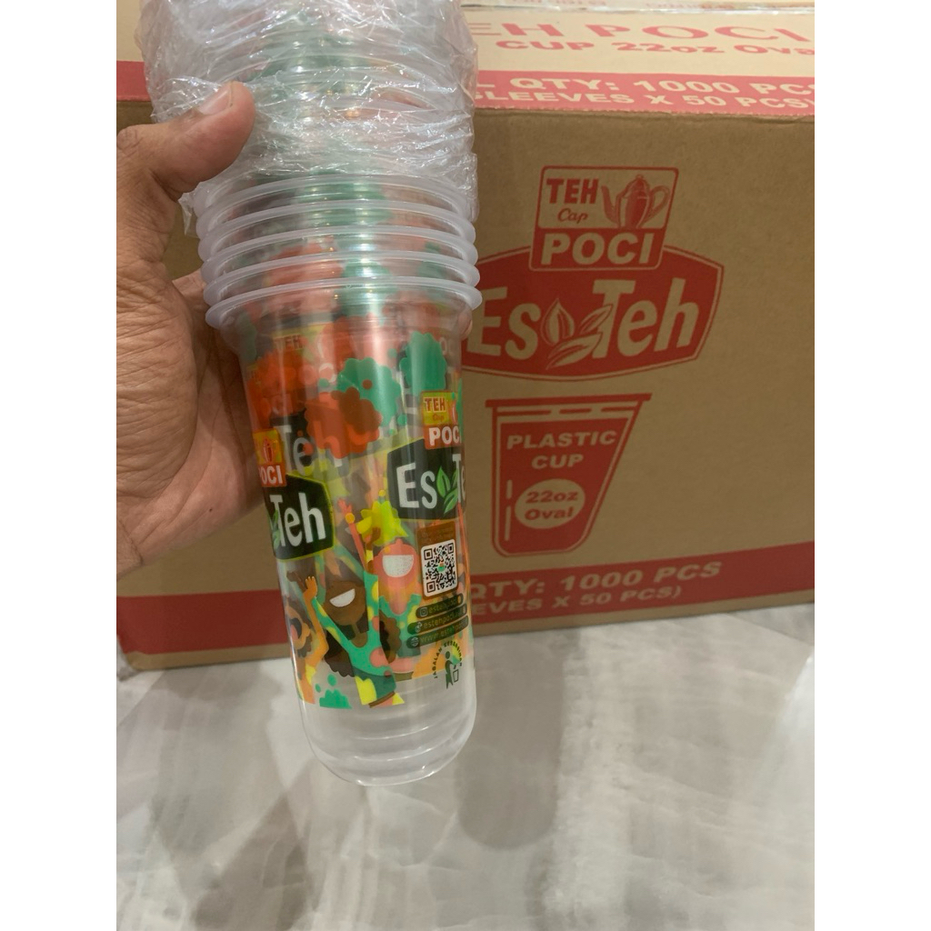 Teyul_Goyeng20 Cup Teh Poci Original Isi 50 Pcs Uk 22 Oz Oval Jaminan Ori Sablon Jelas Dan Material