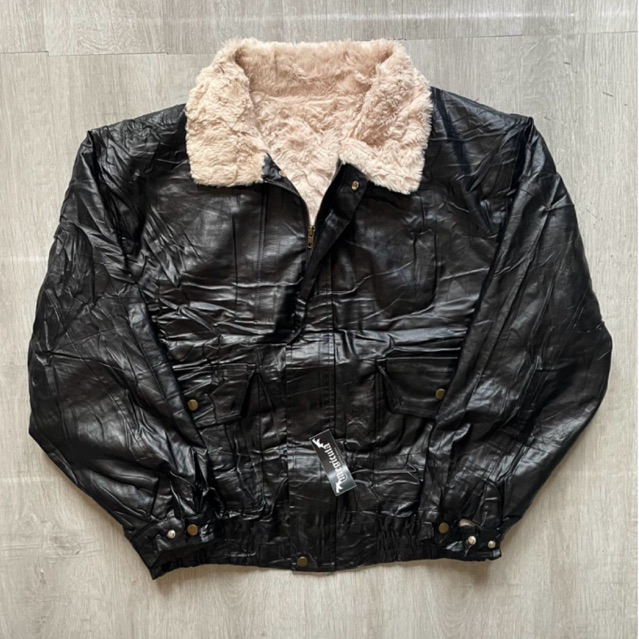 Unbrand Synthetic Leather Sherpa Bomber Jacket