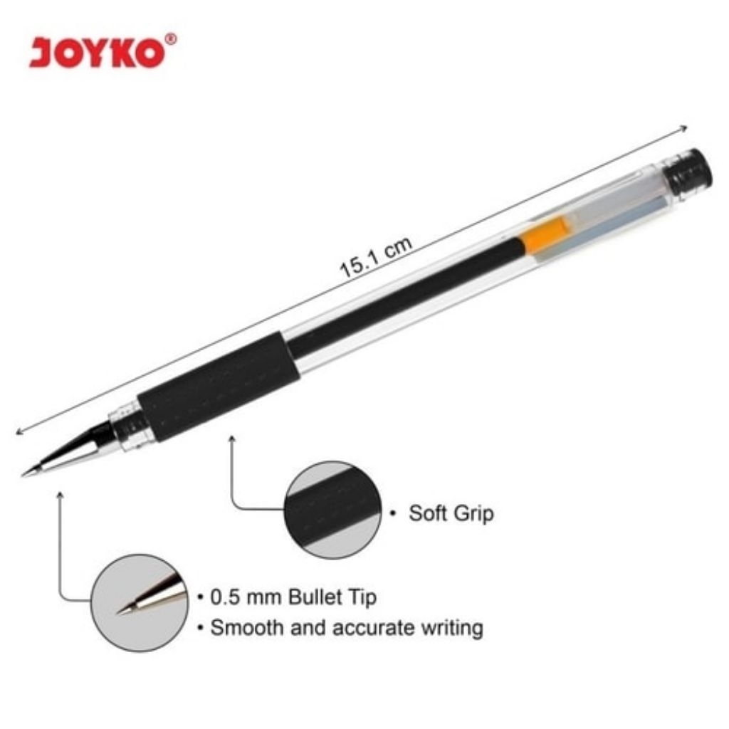 Pulpen Gel - Pen Gel Joyko JK-100 0,5 - Hitam (1 Lusin)