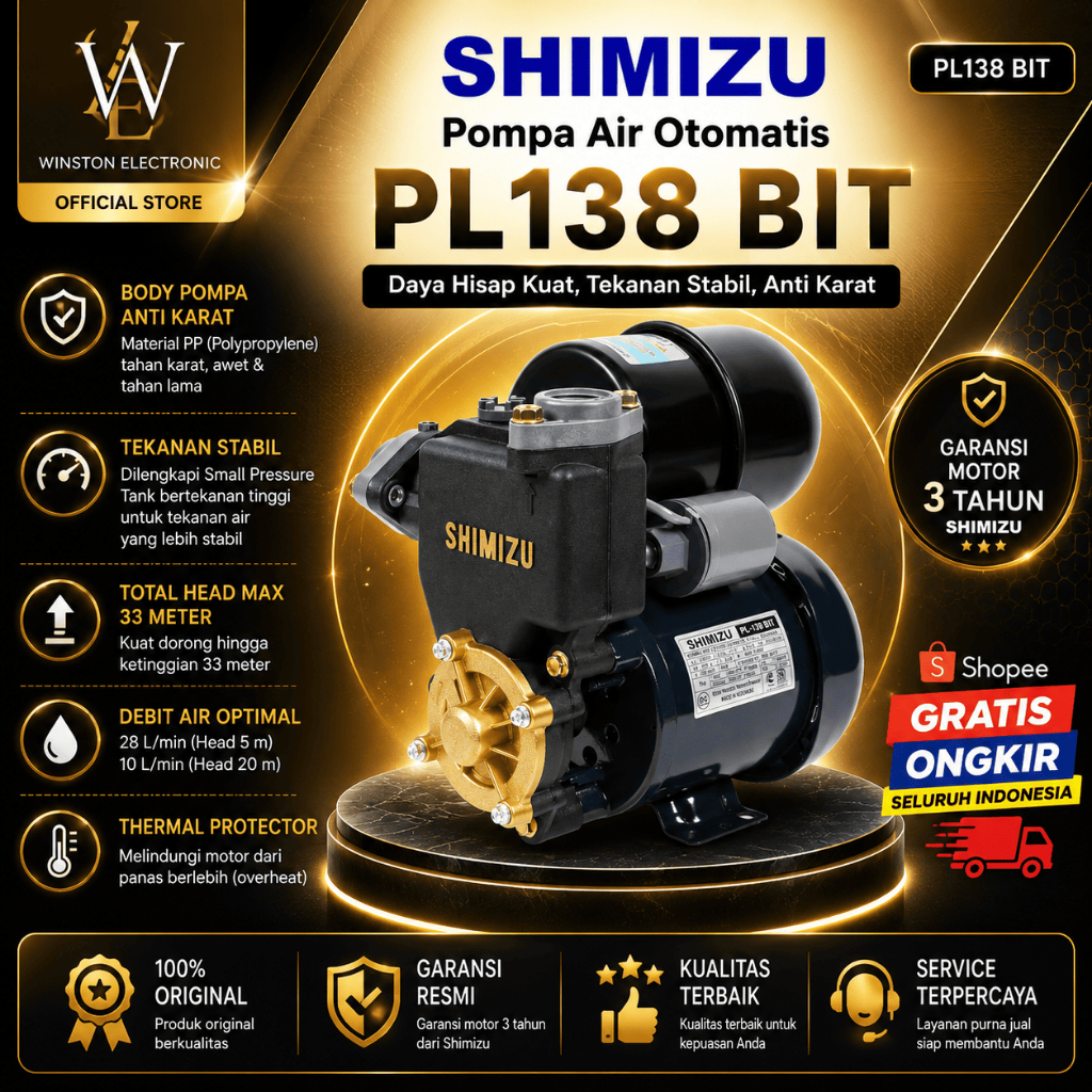 POMPA AIR SHIMIZU PL 138BIT WATER PUMP/PL-138BIT/PL 138BIT/PL 138 BIT/PL138BIT/ORIGINAL/GARNSI RESMI