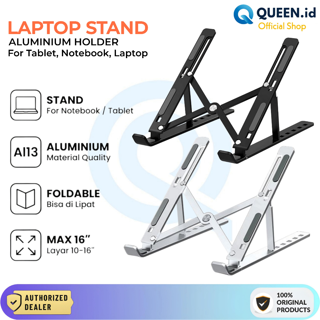 QUEEN Stand Holder Laptop Notebook Tablet 10-16" Inch Universal Foldable Adjustable Aluminium