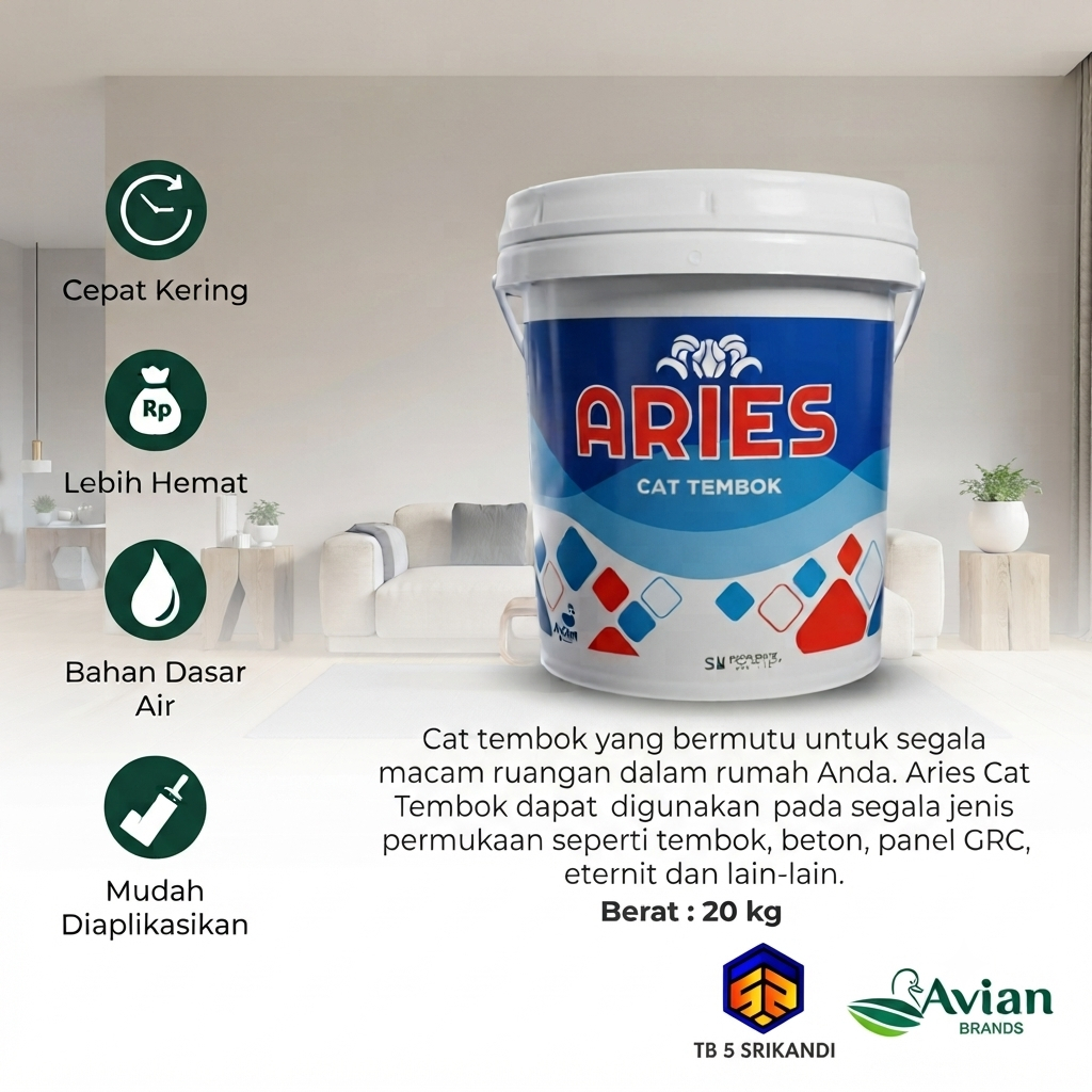 ARIES CAT TEMBOK 20 KG - Cocok untuk cat tembok, plafond, Grc, Gypsum Harga Ekonomis, tidak mengapur