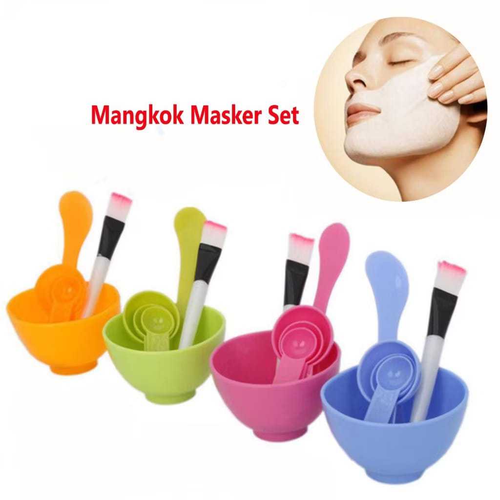 Mangkok Masker Wajah 4 in 1 - Set Lengkap dengan Kuas, Spatula, dan Sendok