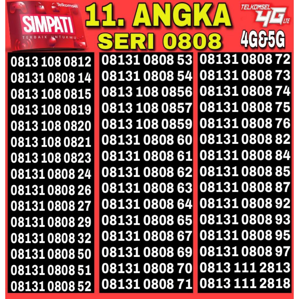 NOMOR CANTIK TELKOMSEL SIMPATI 11 DIGIT 0808 - O8131 0808