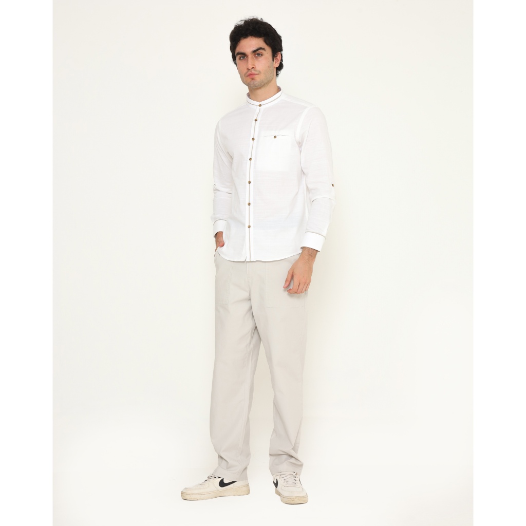 KENT&CREW KEMEJA KOKO LENGAN PANJANG PUTIH KATUN PREMIUM CASUAL PRIA - C-ECEA03-A1