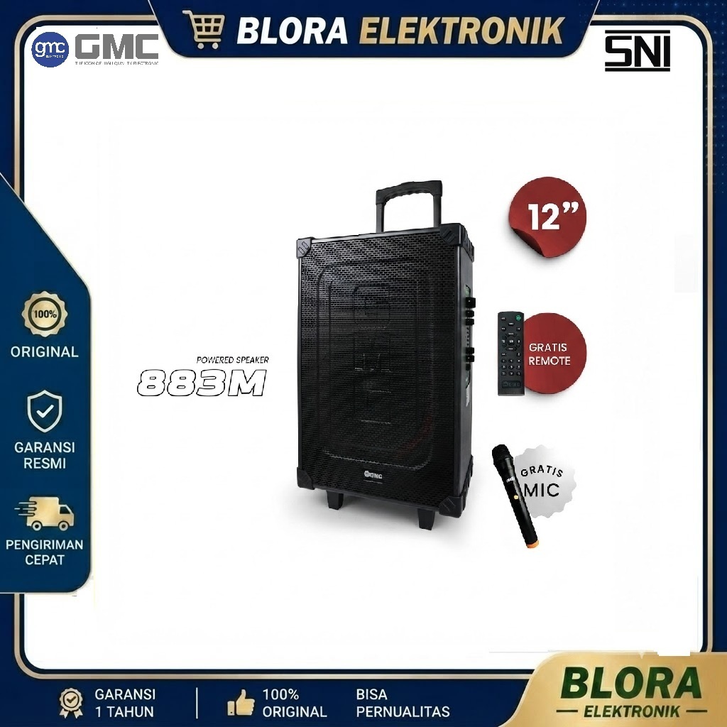 Speaker Portable GMC 883M Speaker Bluetooth 12 Inch Free Mic Wireless