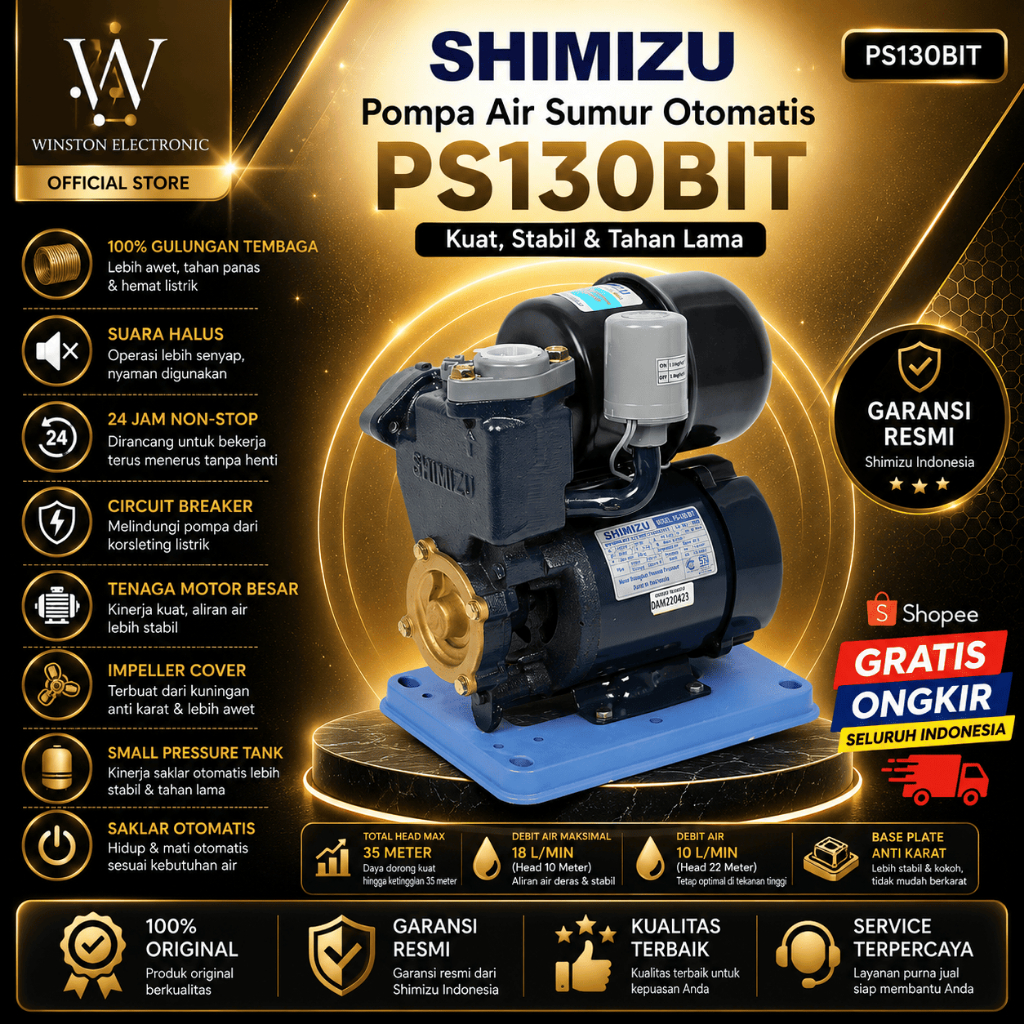 POMPA AIR SHIMIZU PS 130 POMPA AIR SUMUR/PS-130/PS 130/SHIMIZU POMPA SUMUR/SHIMIZU ORIGINAL GARANSI