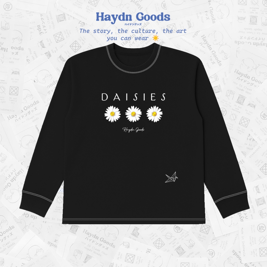 Haydn Goods Hikari - Oversize Longsleeve Tee Black Daisy Flower - T-shirt Kaos Lengan Panjang Hitam 