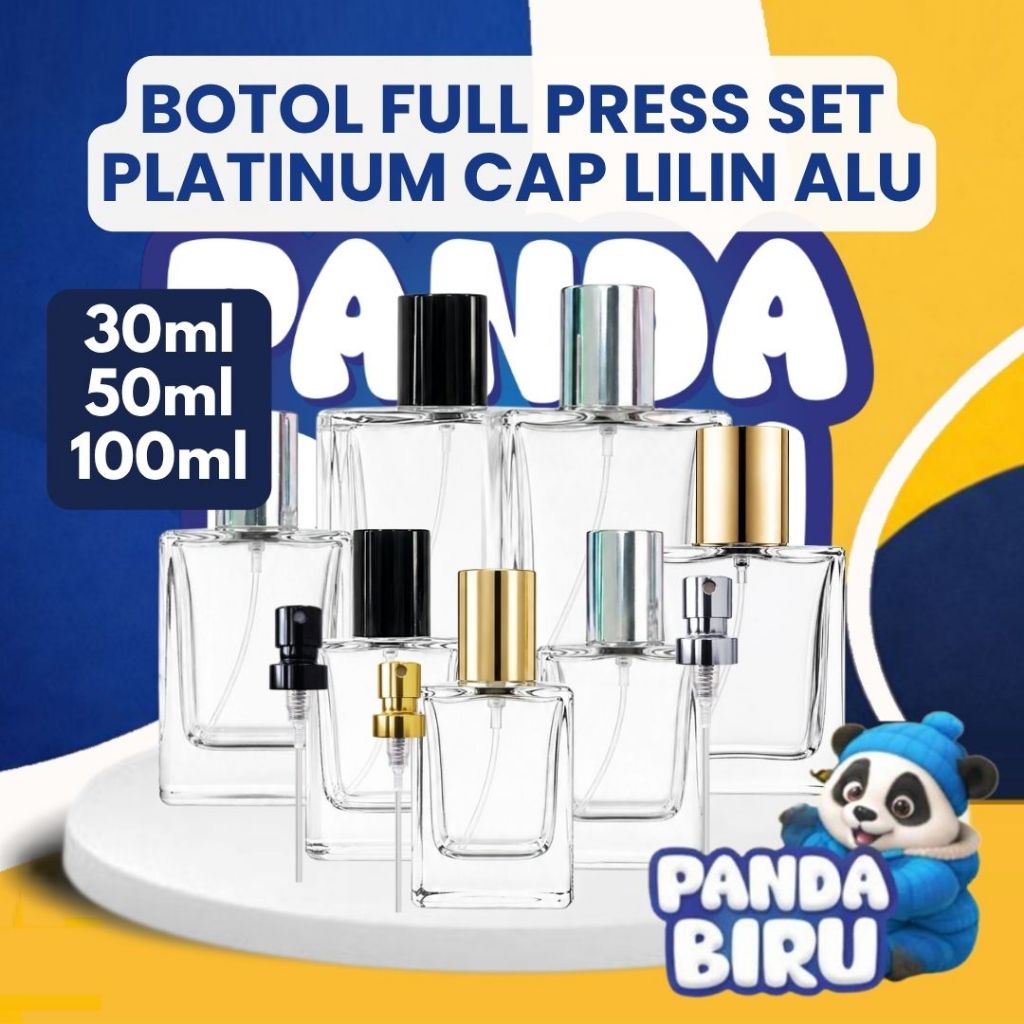 Botol Parfum Full Press Set Platinum Trans Cap Lilin Alu 30ml 50ml 100ml Bottle Parfum | Panda Biru