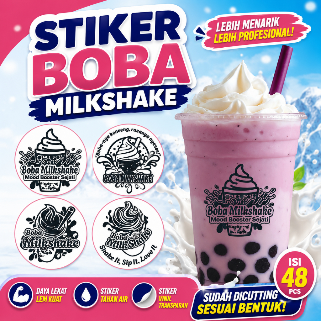 Stiker label cup minuman boba milkshake | stiker minuman kekinian | stiker gelas cup minuman