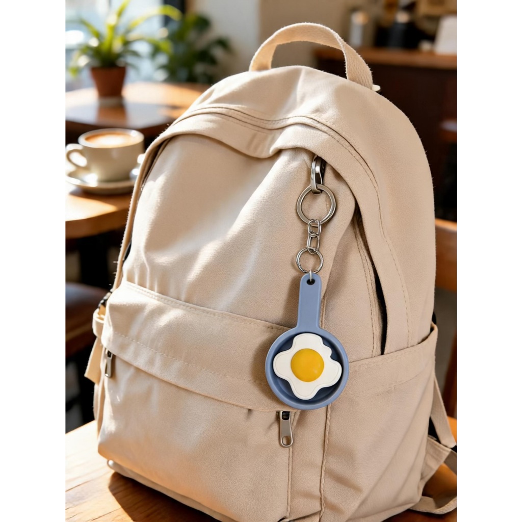 Gantungan Kunci Fidget Telur Ceplok Miniatur Teflon Lucu / Keychain Egg Pan Aesthetic Unik Murah - A