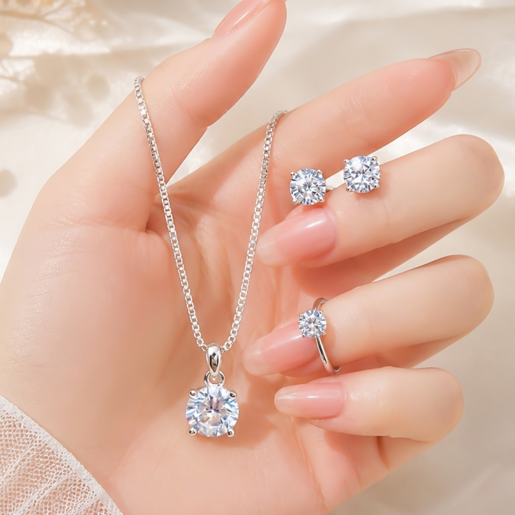 set perhiasan titanium silver anti karat