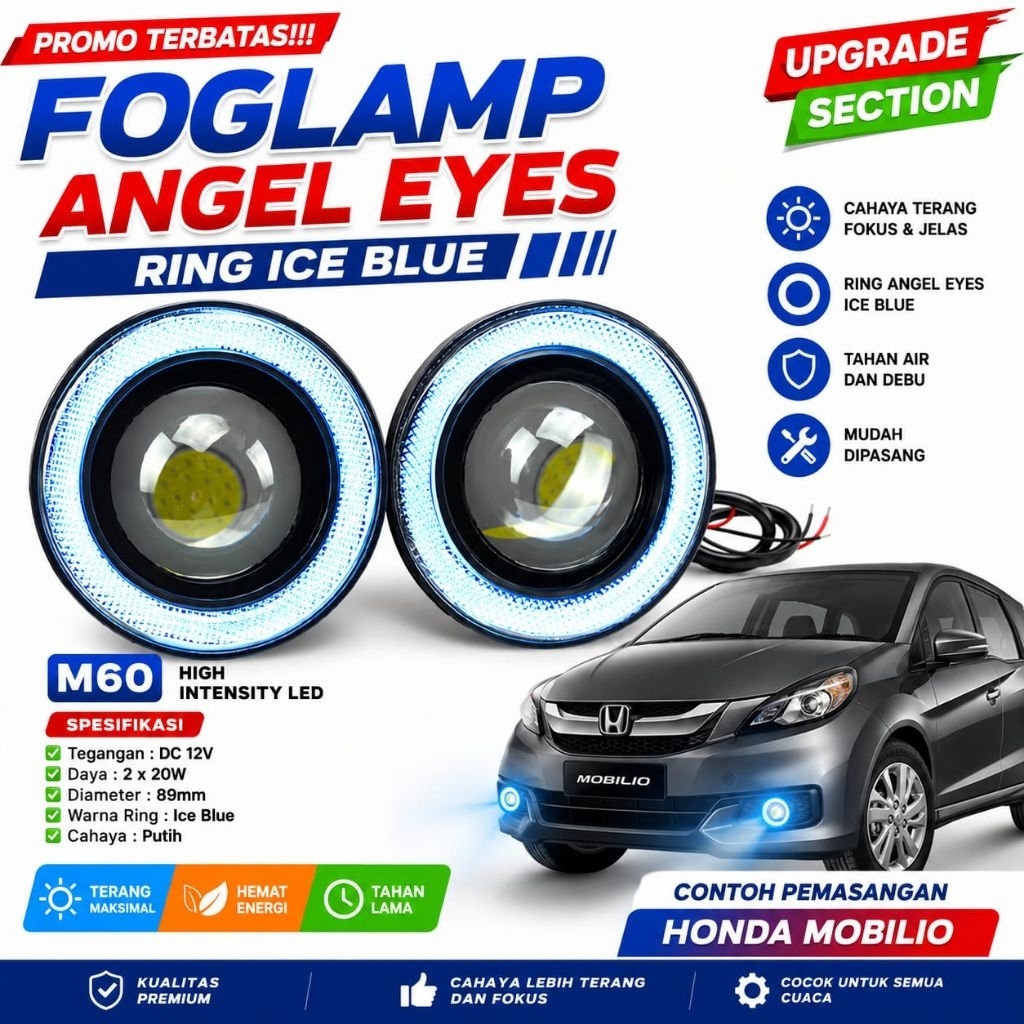 Lampu Foglamp Projector Angel Eyes 89MM Toyota Avanza Innova Rush Fortuner Daihatsu